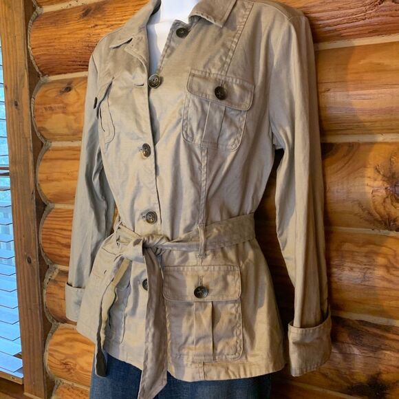 New York & Company Khaki Belted Trench Jacket Medium - Picture 2 of 8